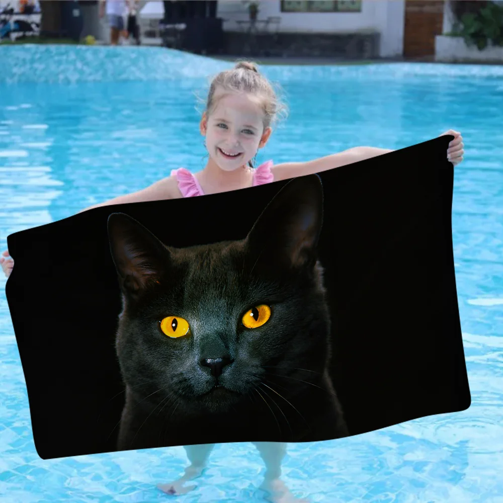 Black Cat Cartoon Beach Towel Cute Kawaii Room Decor Bath Girls Children Hand Towels For Bathroom Shower