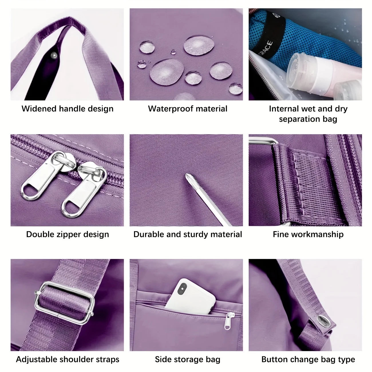 5 Ways to Carry Travel Bags, Expandable Sports Tote Fitness Bags, Travel Luggage Totes, Weekend Overnight Bags with Wet Pockets