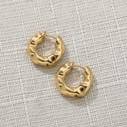 Punk Gold plated Chunky Irregular Hammered Hoop Earrings for Women Minimalist Geometric Twisted Polished Ear Ring Huggie Hoops