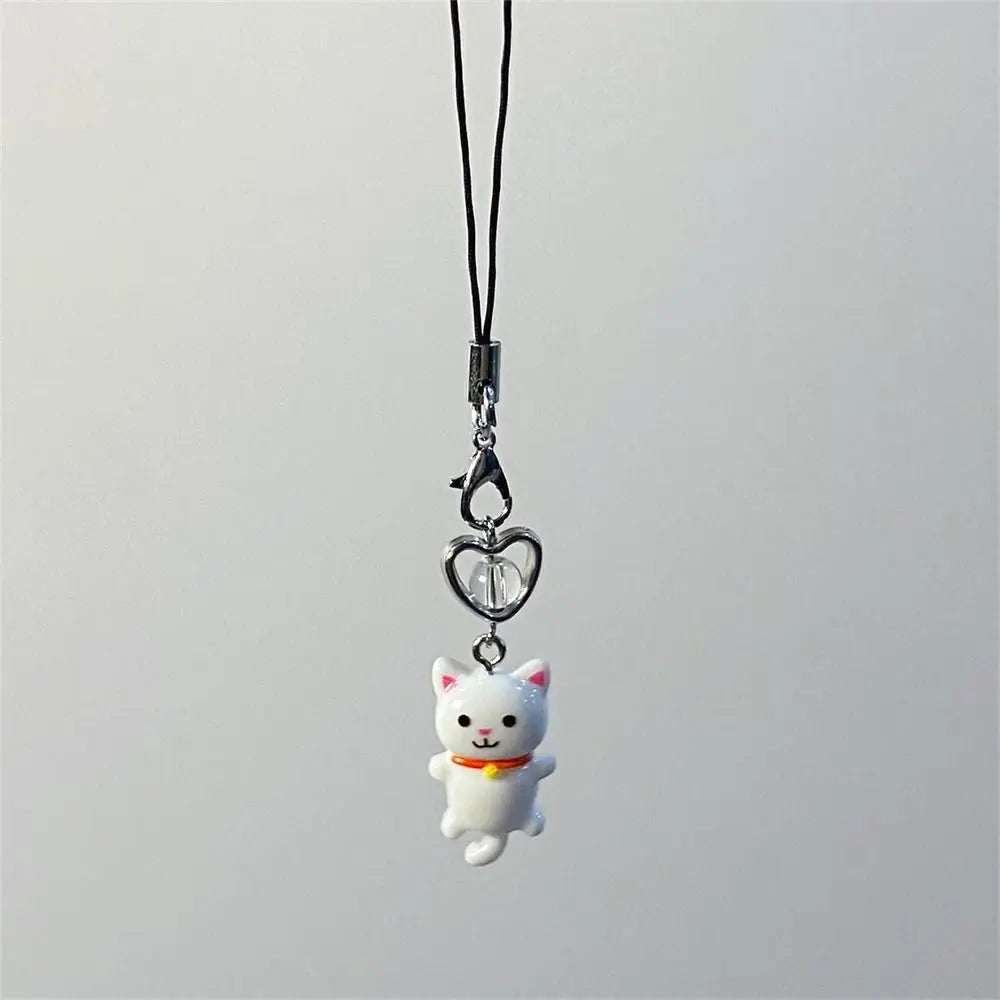 Cat Pendant Phone Strap Anti Lost Keychain Y2K Phone Charm Heart Cute Phone Lanyard Women Girls Phone Accessories