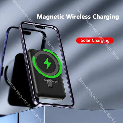 2025 15W Solar Magnetic Power Bank 20000mAh, Wireless Fast Charging USB-C, PD20W Fast Charge, Portable Solar Charger for Phones