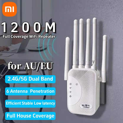 Xiaomi New 1200M WiFi Repeater 2.4G/5G Dual Band Wifi Amplifier Network Expander Range Extender 6 Antenna Wireless Wi-Fi Router