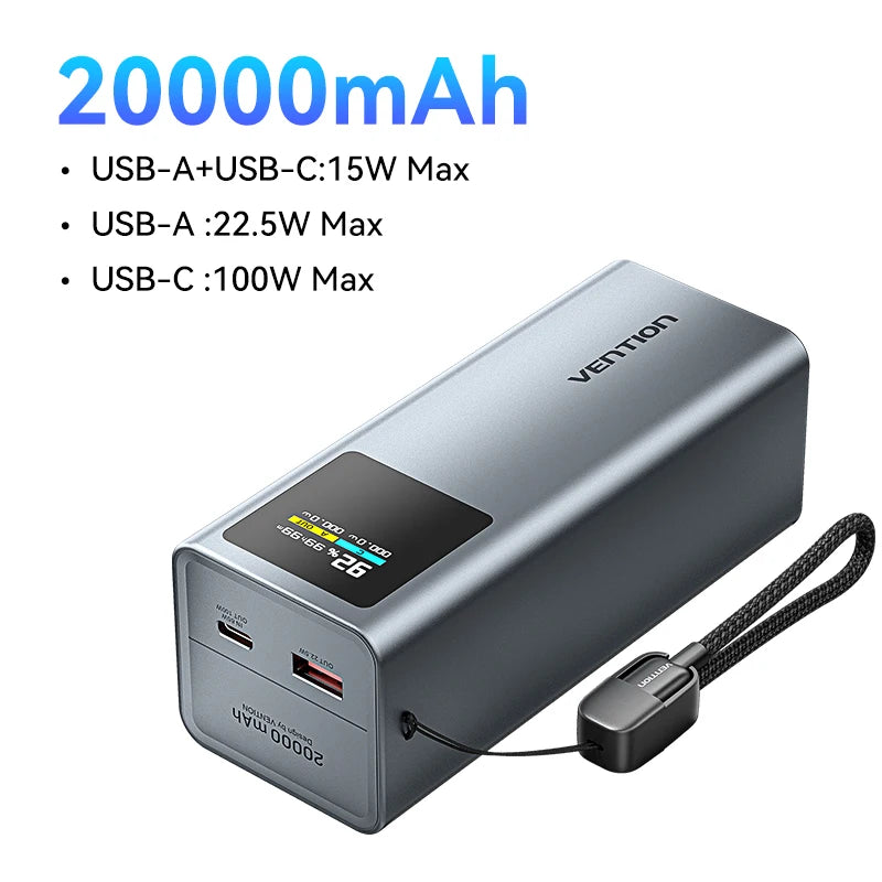 Vention Power Bank 140W 27000mAh Portable PD External Battery PowerBank 100W for Macbook Pro iPad iPhone Laptop Notebook Xiaomi