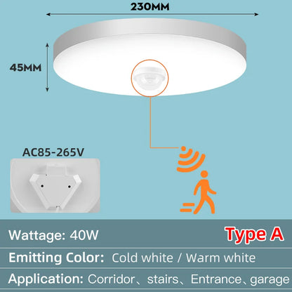 Led Ceiling Lamp With Motion Sensor 40W 30W 20W 18W 15W 12W Led Ceiling Light Fixtures For Entrance Balcony Corridor 110V 220V