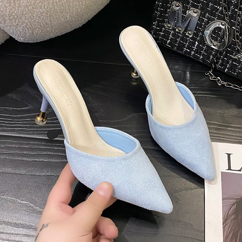 New Women's Slippers High Heel Closed Pointed Toe Shoes Sexy Ladies Heeled Sandals for Women