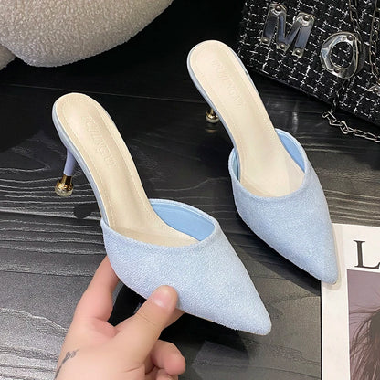 New Women's Slippers High Heel Closed Pointed Toe Shoes Sexy Ladies Heeled Sandals for Women