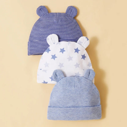 Three Piece Babys Hat 100% Cotton Soft and Comfortable Cap, Fashionable and Simple Newborn Headgear