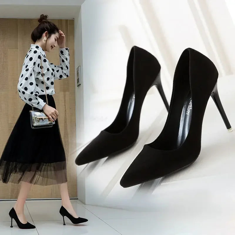 Women Shoes 2025 New Women Pumps Suede High Heels Shoes Fashion Office Stiletto Party Shoes Female Comfort Women Heels