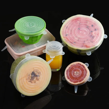 6 Pcs Silicone Covers Stretch Lids for Kitchen Microwave Food Caps Food Universal Dish Stretch Lids for Cans Kitchen Accessories