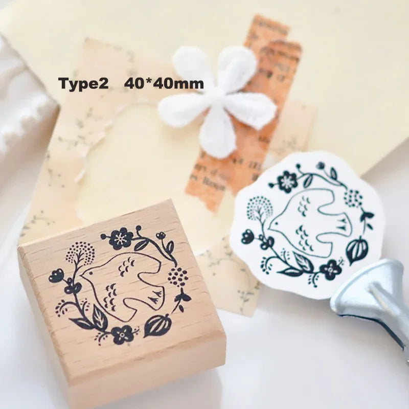 Stamp Scrapbooking Supplies Flower Petal Birds Stationary Kawaii Wooden Stamps