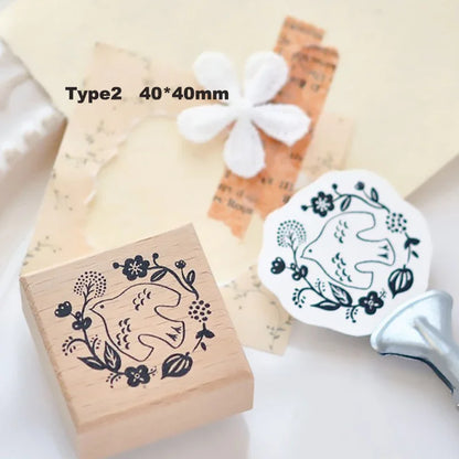 Stamp Scrapbooking Supplies Flower Petal Birds Stationary Kawaii Wooden Stamps