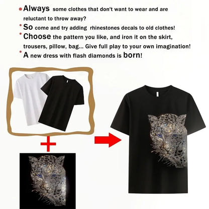 Hot-Fix Leopard Rhinestone Apparel | Sparkling Animal Print Clothing | Edgy Crystal Design