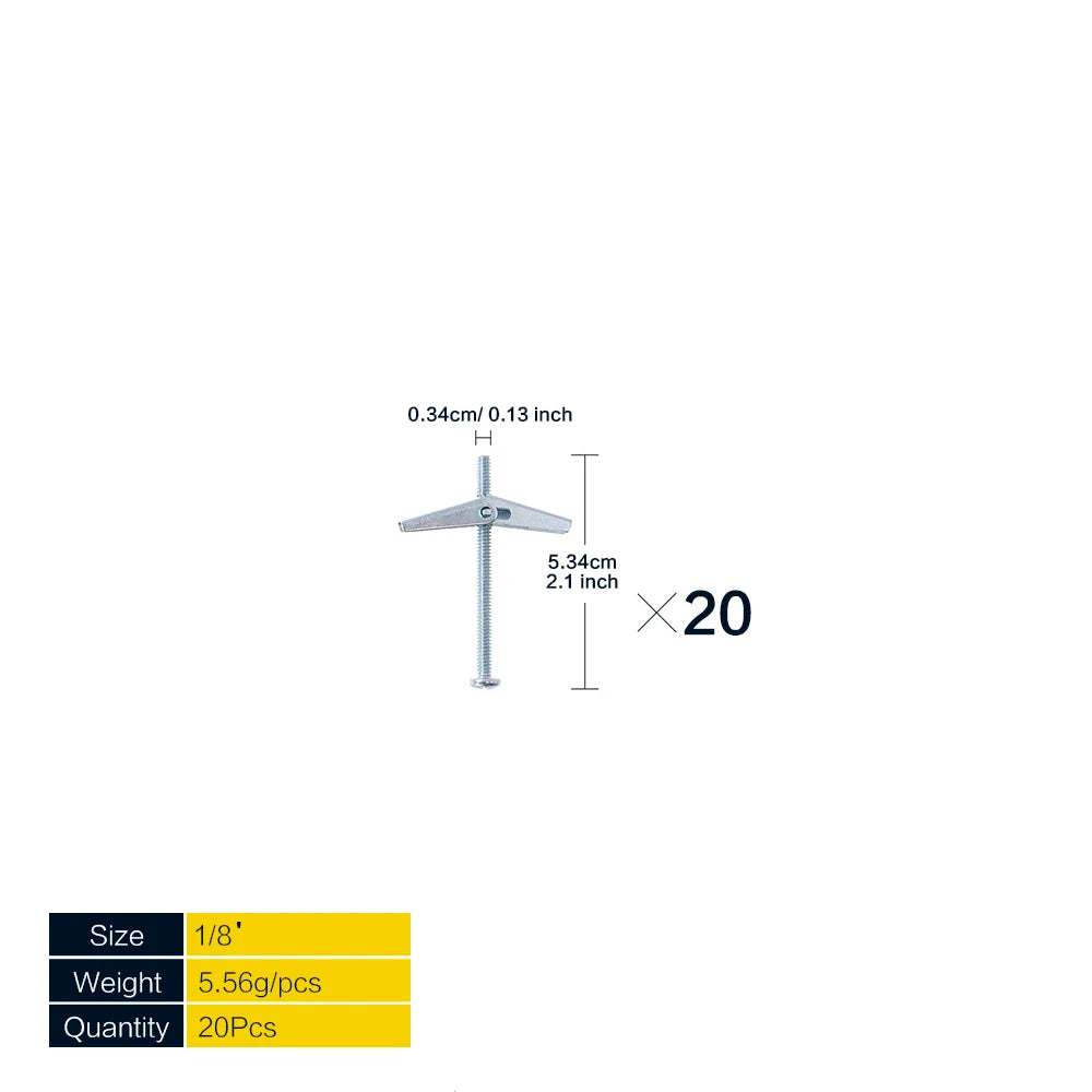 Heavy Duty Hollow Wall Anchors for Drywall Ceiling, Toggle Bolts and Wing Nut Kit, 3 Sizes Butterfly Anchors (1/8,3/16,1/4in)