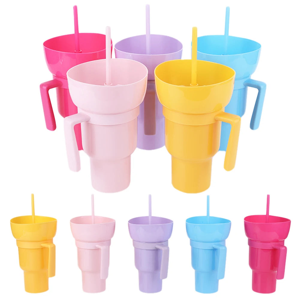 New 2 IN 1 Creative Popcorn Snack Cup Integrated Beverage Cup with Handle Portable Beverage Cup Novel Design and Many Functions
