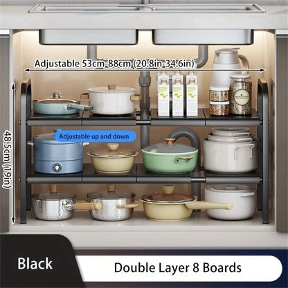 1 Set Multi-Use Kitchen Under Bathroom Sink Organizers - Expandable Cabinet Shelf Organizer Storage Rack