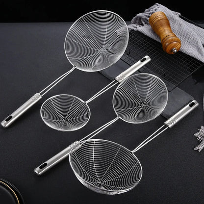 1PC Stainless Steel Strainer Ladle Skimmer Oval Fine Mesh Oil Pot Strainers Home Kitchen Tools Strainer Oil Skim Grease Foam