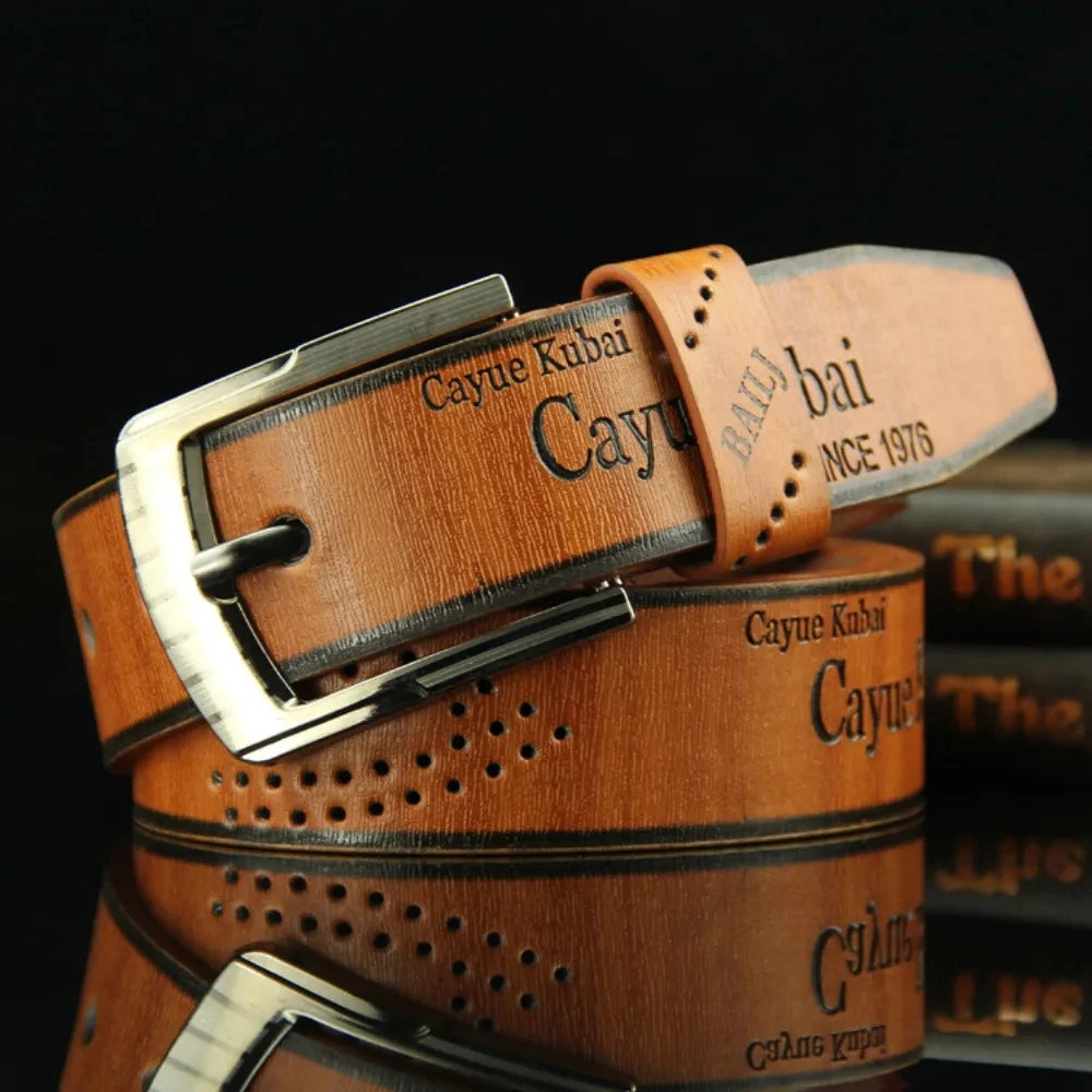 Men's Leather Belt Letter Print Luxury Classic Buckle Business Cowboy Vintage Waistband Alloy Belts