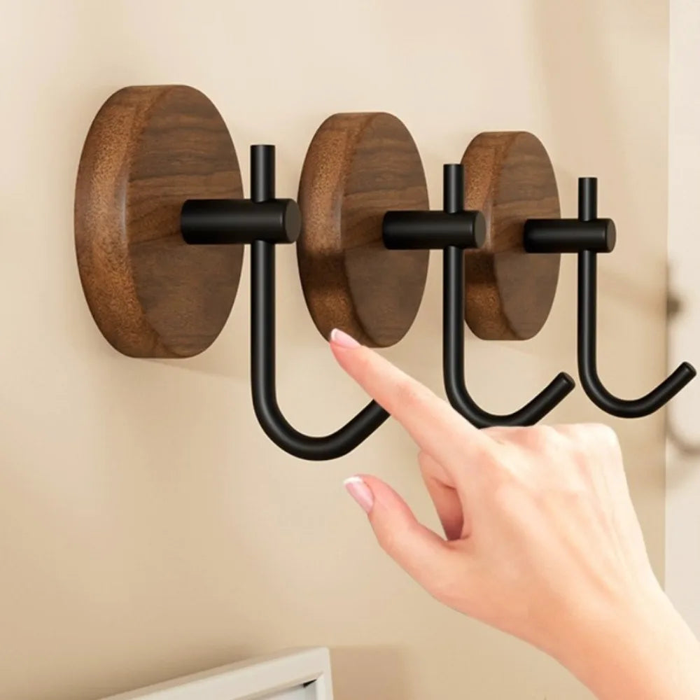 No Drilling Walnut Hanging Hanger Robe Hook Coat Storage Rack Adhesive Wall Hooks Key Decoration Hook Practical Wood Hook