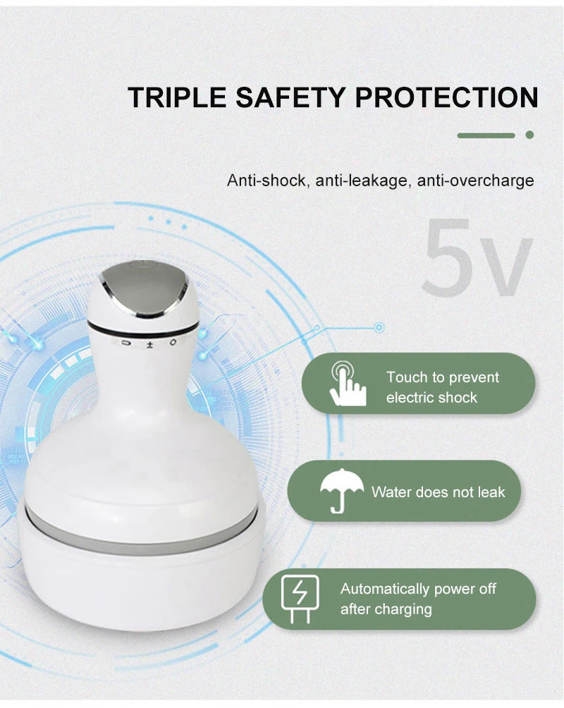 Head Scalp Massager with 4 Replacement Massage Heads Portable Head Scratcher For Stress Release and Hair Growth