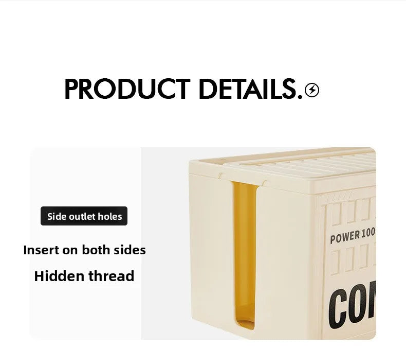 Cable Management Box - Multi-Function Power Strip Organizer with Side Cable Holes, Phone Stand & Storage Lid for Desk/Office