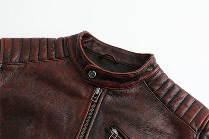 Copersian Men's Genuine Leather Jacket Natural Cowhide Hunting Jacket  Retro Motorcycle Jacket Spring Autumn Mens Clothes