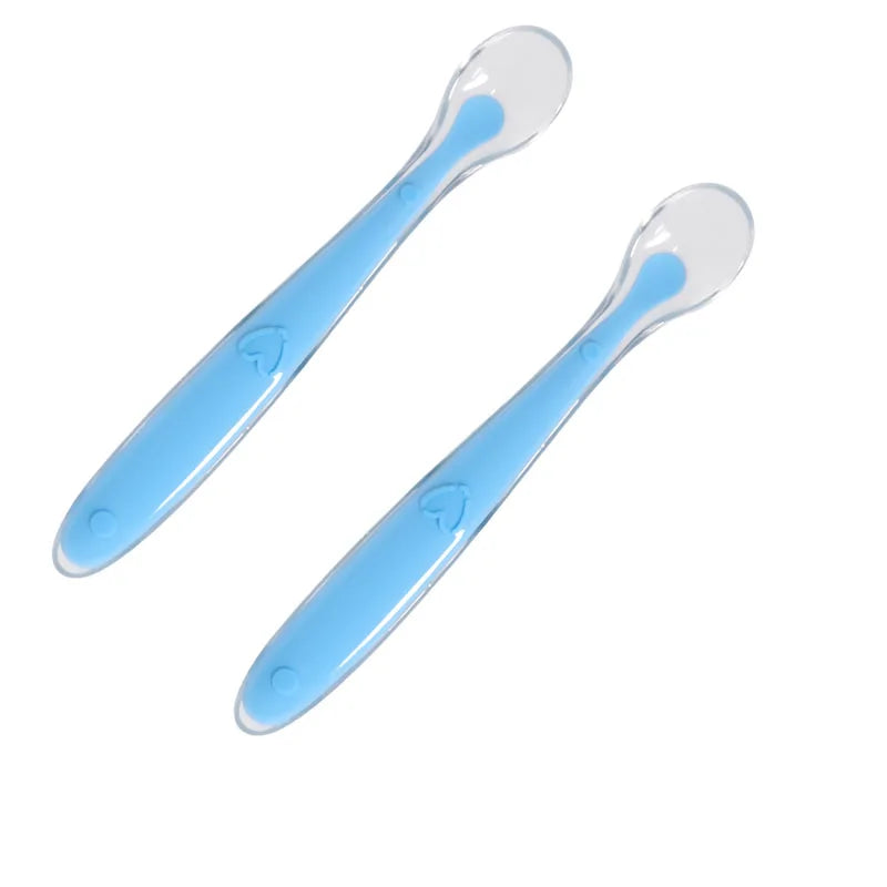 2pcs Baby soft silicone Spoon & PP Transparent Box Baby Feeding Soft Tip Tableware Learning Eat Training Auxiliary Tools