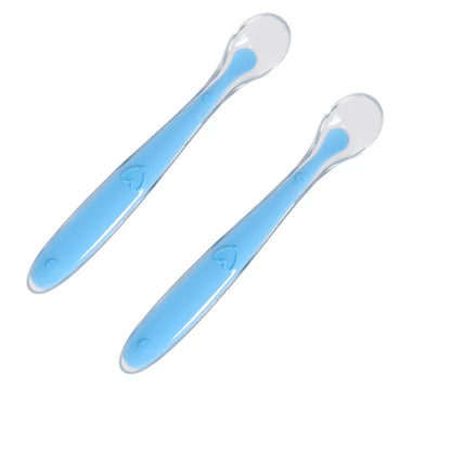 2pcs Baby soft silicone Spoon & PP Transparent Box Baby Feeding Soft Tip Tableware Learning Eat Training Auxiliary Tools
