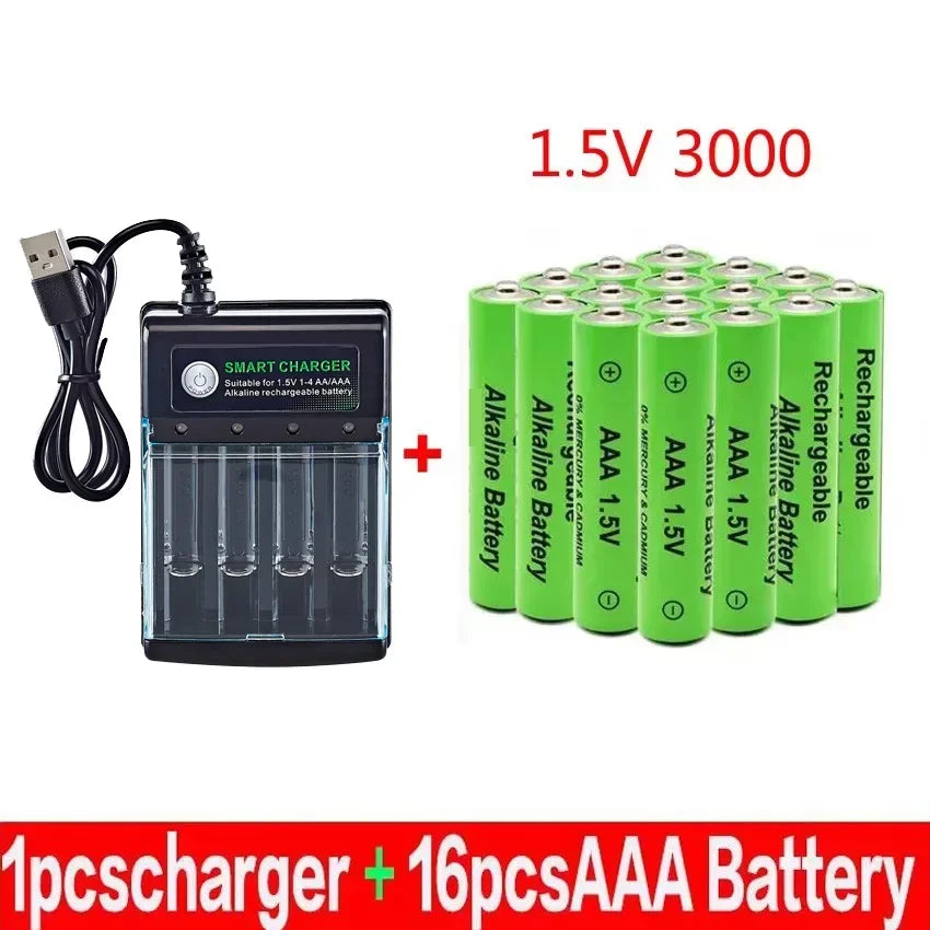 AAA Rechargeable Battery 3000mAh 1 5V New Alcalinas Battery USB Charger Included