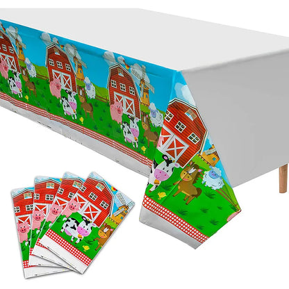 1-5 Pcs Farm Animal Birthday Tablecloth Farm Plastic Table Cover Farm Barnyard Birthday Party Supplies for Baby Shower Boys Girl