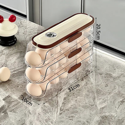 Smart Egg Storage Box - Slide-Out Drawer & Gravity Roller Design with Hidden Handle, Stackable Fridge Organizer for Side Door