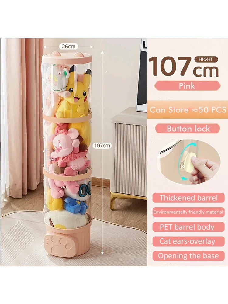 Doll storage Box Transparent Bucket Moistureproof Stuffed Animal Storage Tube Children's toy Organizer Home Organization