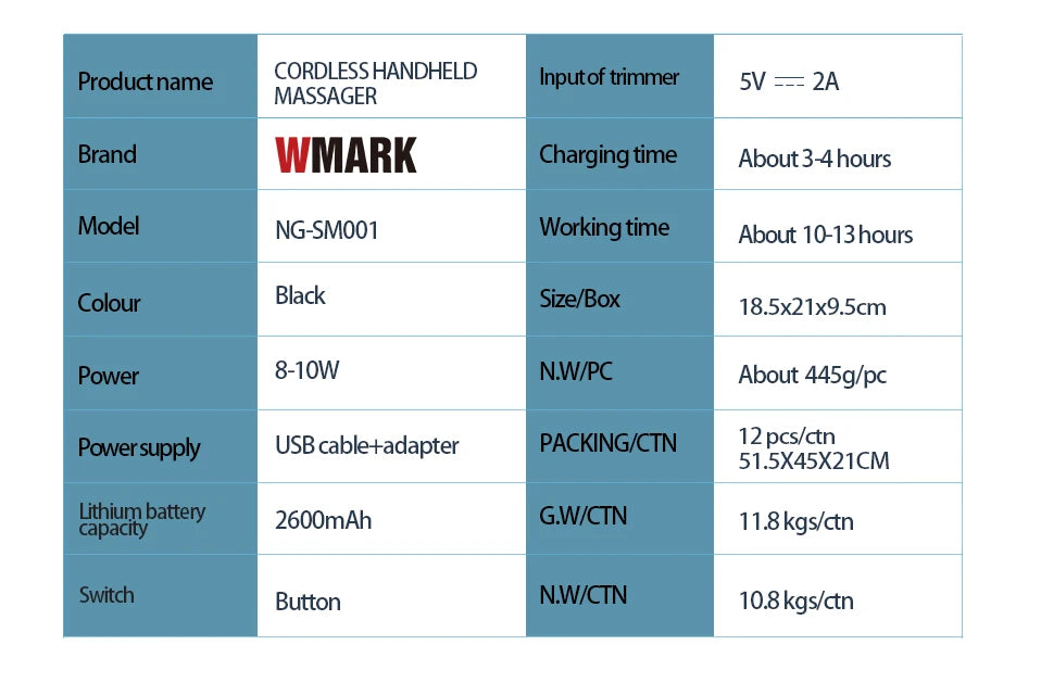 WMARK NS-001 Barber Massager cordless handheld