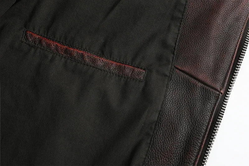 Copersian Men's Genuine Leather Jacket Natural Cowhide Hunting Jacket  Retro Motorcycle Jacket Spring Autumn Mens Clothes