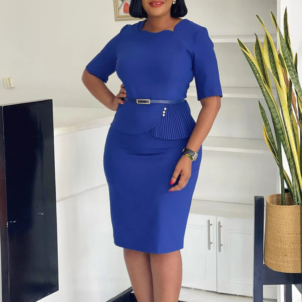 Office Dresses for Ladies 2024 Latest Summer Simple Elegant Half Sleeve Formal Church Dress Women Knee Length Pencil Peplum Dres