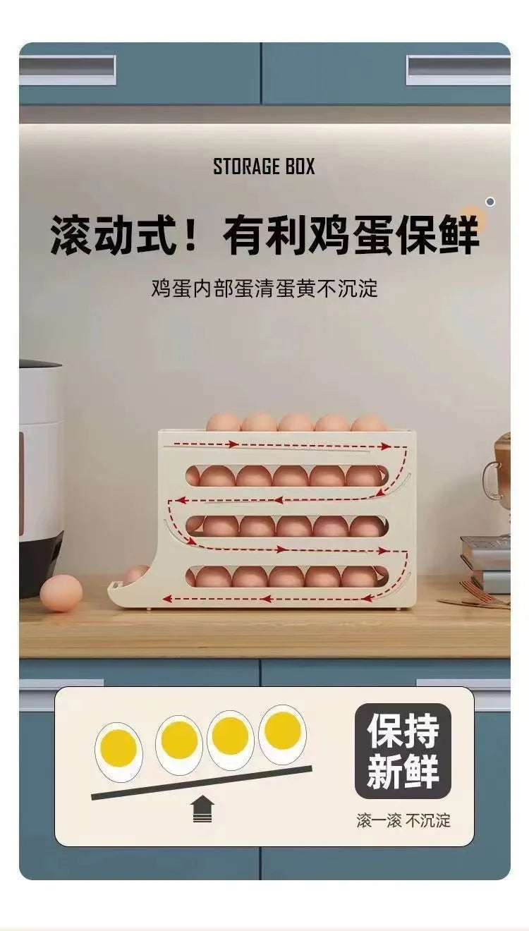 4 Tier Egg Storage Box Organizer for Refrigerator Rolling Egg Organizer Holder Fridge Storage Organizer Food Storage Container