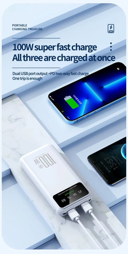 2025 NEW Power Bank 50000mAh High Capacity 100W Fast Charging Portable Charger External Battery Pack Powerbank for IPhone Huawei