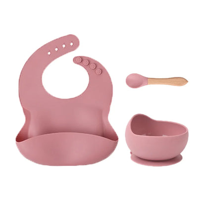 Children's silicone tableware set Baby Complementary Food Training 1/2/3/5PCS Set Sucker Bowl Bib Cup Fork Spoon Set Maternal
