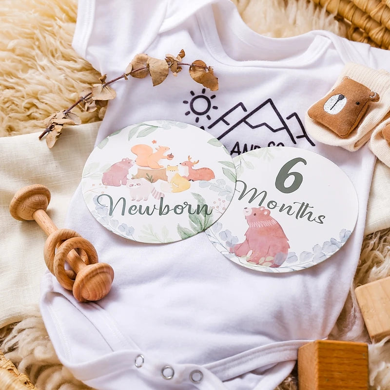 Newborn Baby Growth Milestones 0-12 Months Paper Card Photo Accessory Cartoon Animal Pictures Souvenir Props Baby's Birth Gift