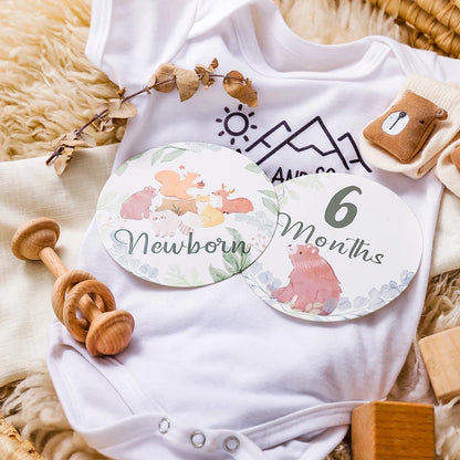 Newborn Baby Growth Milestones 0-12 Months Paper Card Photo Accessory Cartoon Animal Pictures Souvenir Props Baby's Birth Gift