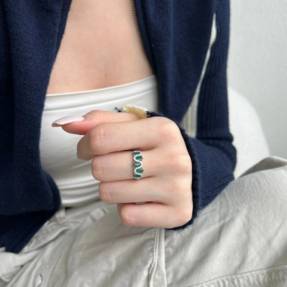 Wong Rain 100% 925 Sterling Silver 3*5 MM Oval Cut Sapphire Eemrald High Carbon Diamond Gemstone Ring For Women  Jewelry Band