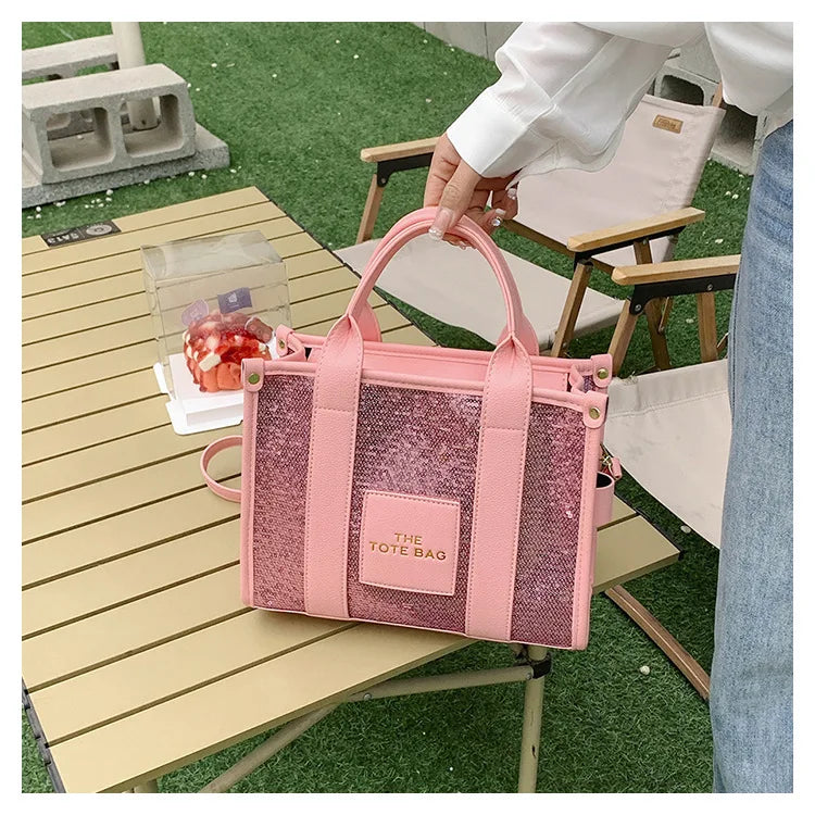 Women's Tote Bag Sequin Shoulder Bag PU Leather Large Capacity Luxury Designer The Tote Bag For Women Crossbody Bags 2024 New