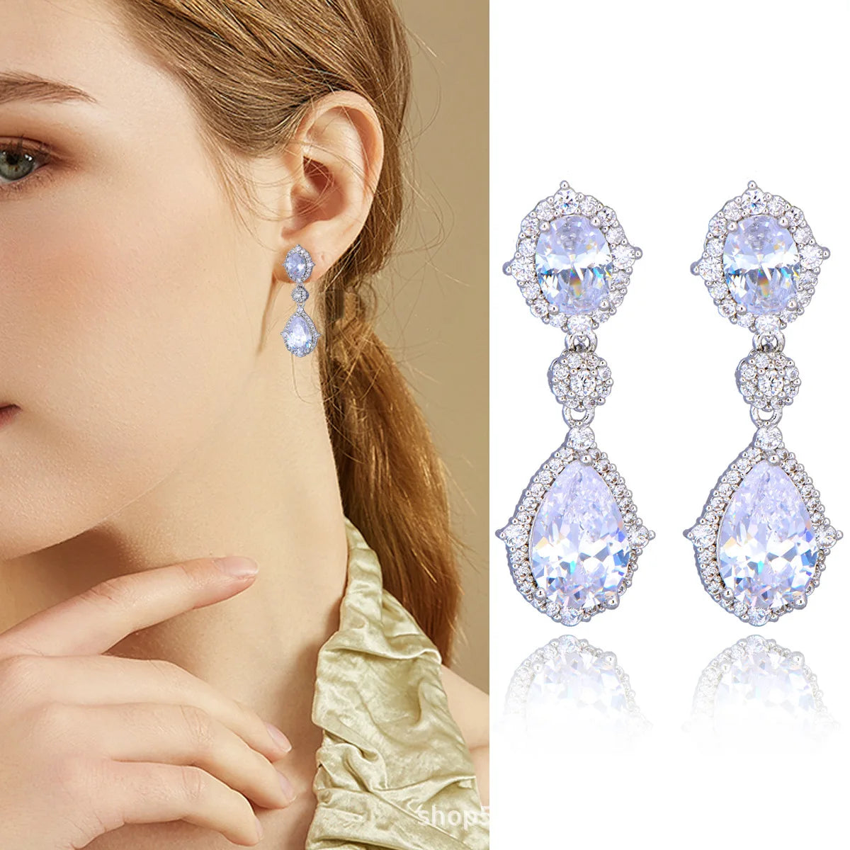 Fashion necklace accessories women's earring Jewelry sets bride's wedding zircon water drop girls earrings for women jewellery
