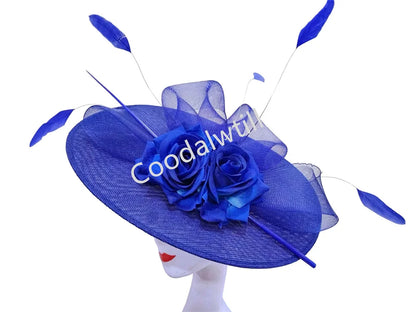 Elegant Women Church Derby Big Fascinator Hat Formal Dress Church Headpiece Bride Femme Marriage Chapeau Cap Flower Millinery