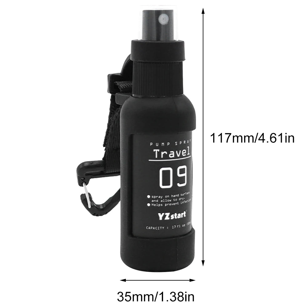 50ml Travel Bottle Leak Proof Refillable Spray Bottle Liquid Containers with Tactical Hook Strap Alcohol Spray Bottle for Liquid
