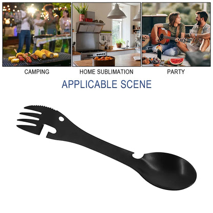 Multi-functional Outdoor Survival Tools 5 in 1 Camping Hiking Gear Practical Fork Knife Stainless Steel Spoon & Bottle Opener