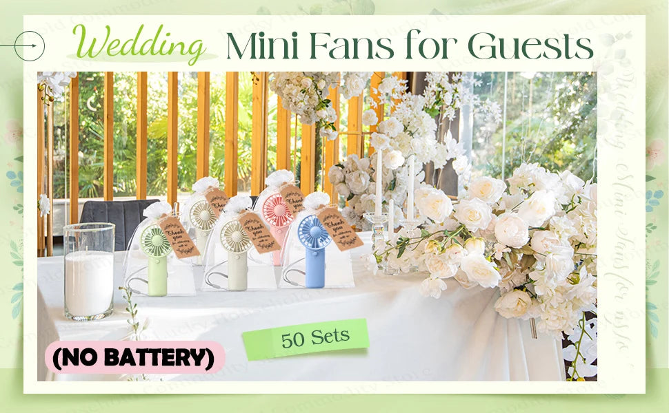 12-120PCS Portable Handheld Fan Bulk Wedding Fans for Guest Mini Handheld Fan Battery Powered Fans with Thank You Cards