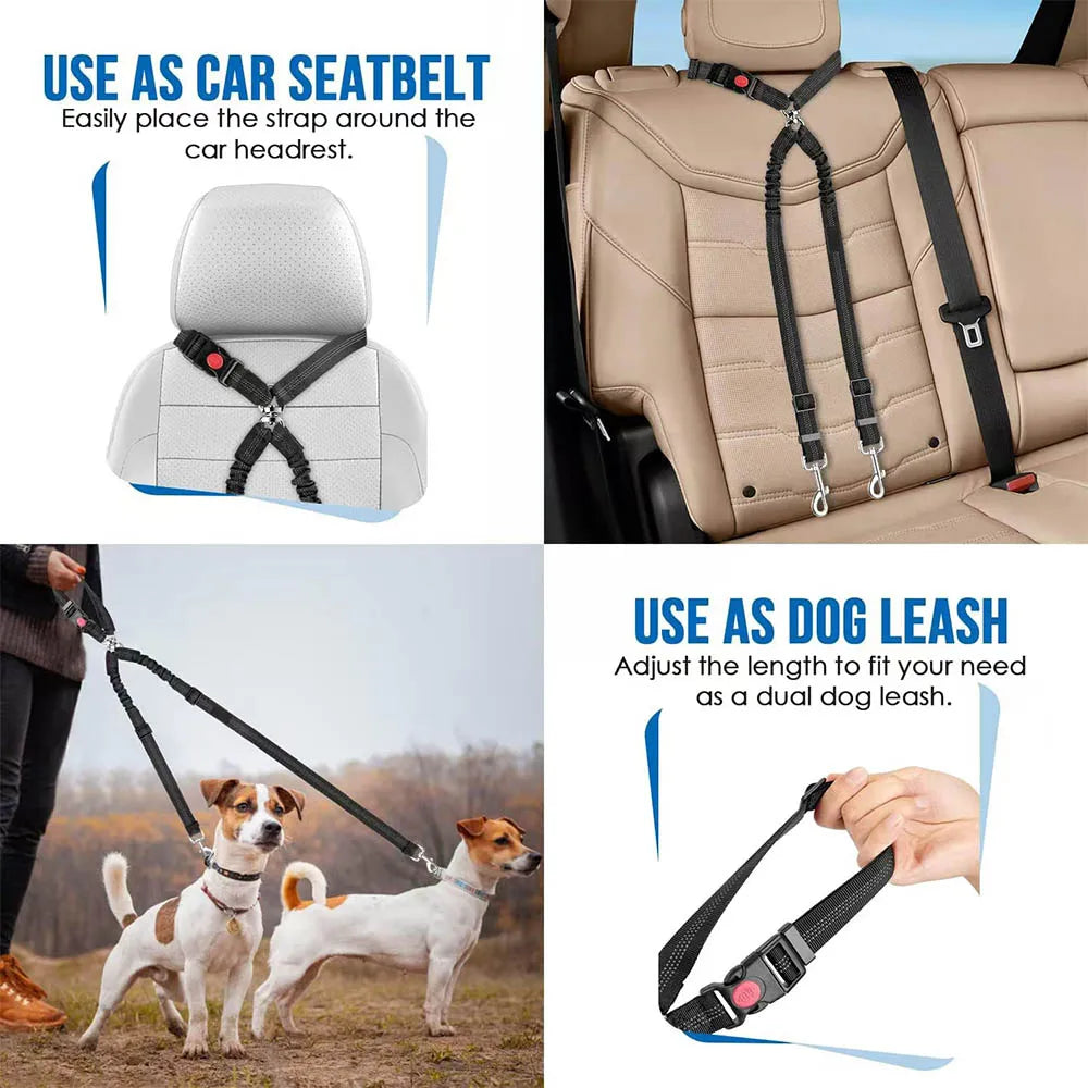 Double-headed Dog Safety Harness Pet Car Headrest Restraint Device Adjustable Tension Split Connection Safety Harness for Travel