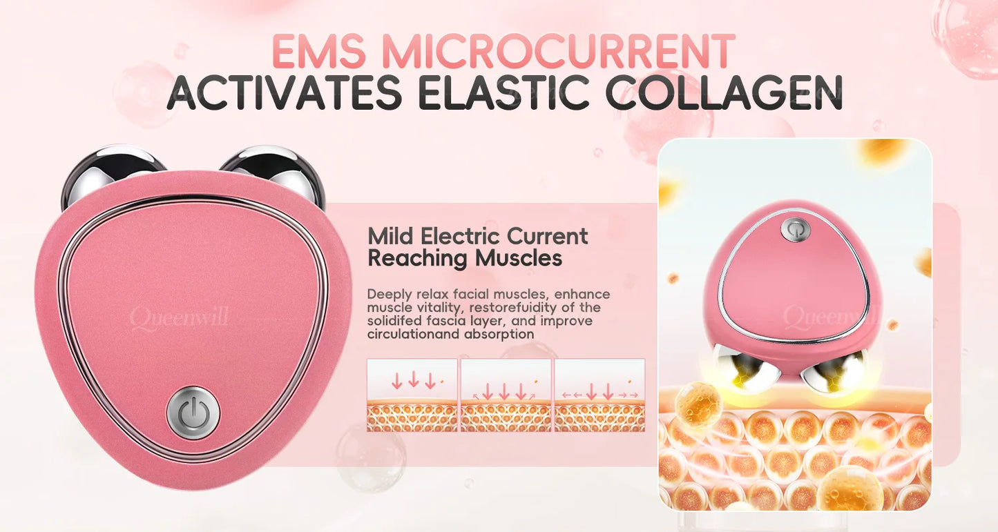 Microcurrent EMS Face Lifting Roller Facial Massager Skin Tightening Rejuvenation Anti-Wrinkle Rechargeable Device Beauty Tool