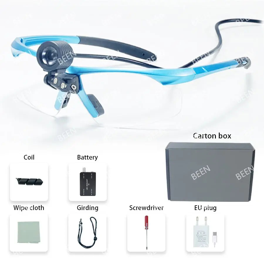 BEEN Oral Dental Headlight 3W LED Dentist Surgical Operation Headlamp with Protection Glasses Rechargeable Lithium-ion Loupes