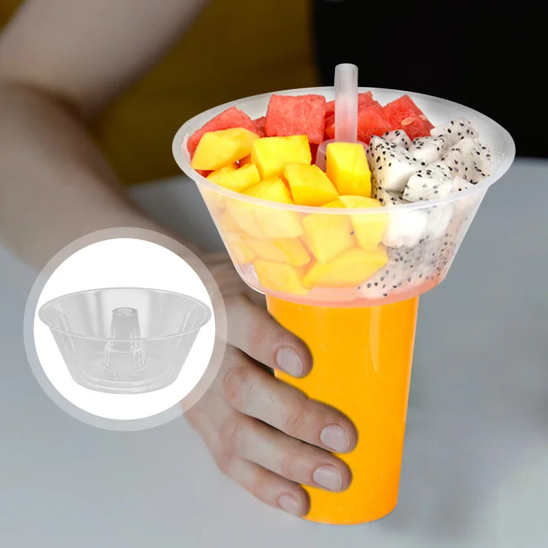 10pcs Drink Cup Top Bowls Popcorn Tray Beverage Cup Holder Bowl Disposable French Fries Drink And Snack Fruit Combination Cup